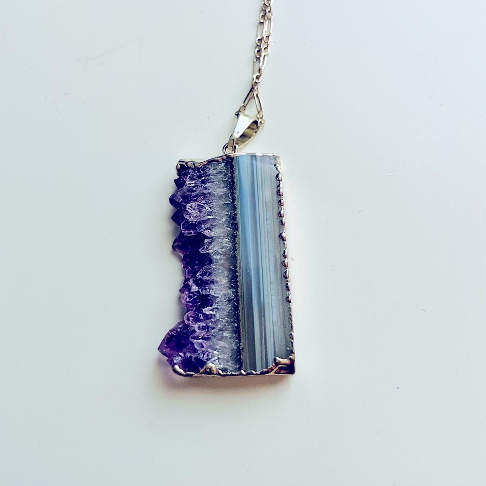 Amethyst pendant on silver chain